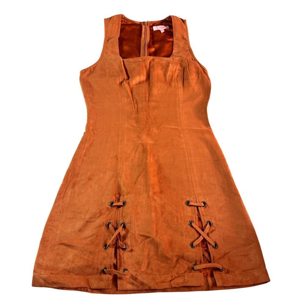 Re Named Faux Suede Mini Dress Brown Lace Up S Western Festival Boho Bodycon